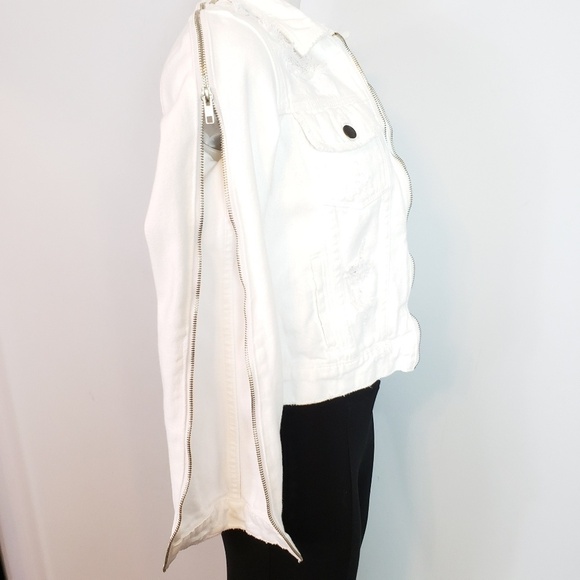 Carmar LF white denim jacket zip front sleeve dist - Picture 10 of 12